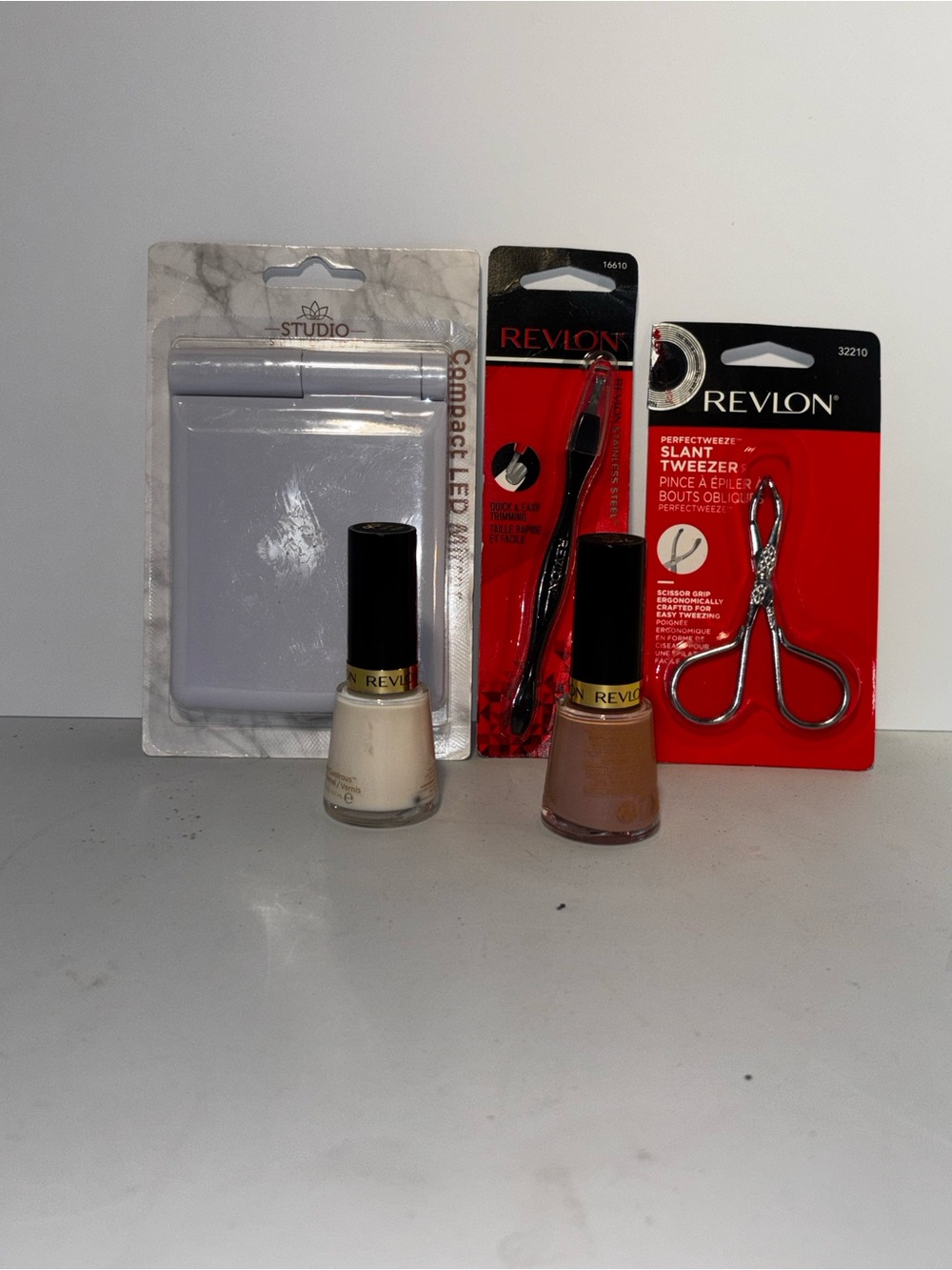 Revlon Neutral Nail Polish Duo with Tweezers and Cuticle Scissors and Mirror